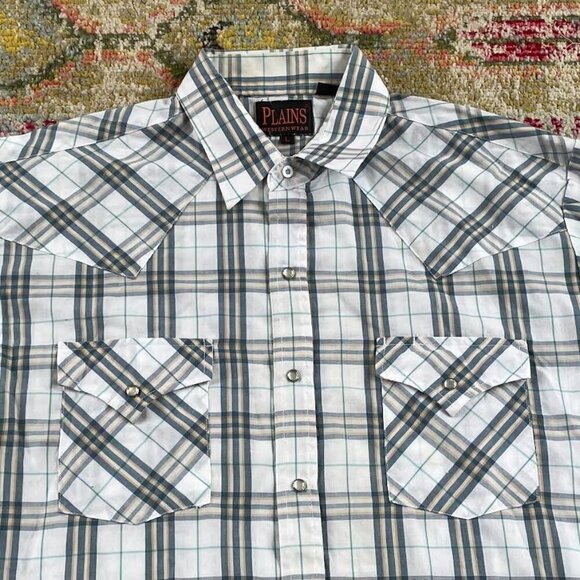 Vintage Plains Western Wear Plaid Cowboy Short Sleeve Rodeo Button Down Shirt - Picture 3 of 7